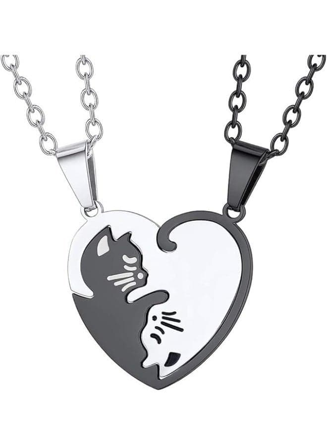 Puzzle Matching Necklace, Stainless Steel, 18K Gold Plated Heart Cat, Yin Yang, Tree of Life BFF Pendant Jewelry, for Women, Men, Delicate Packaging