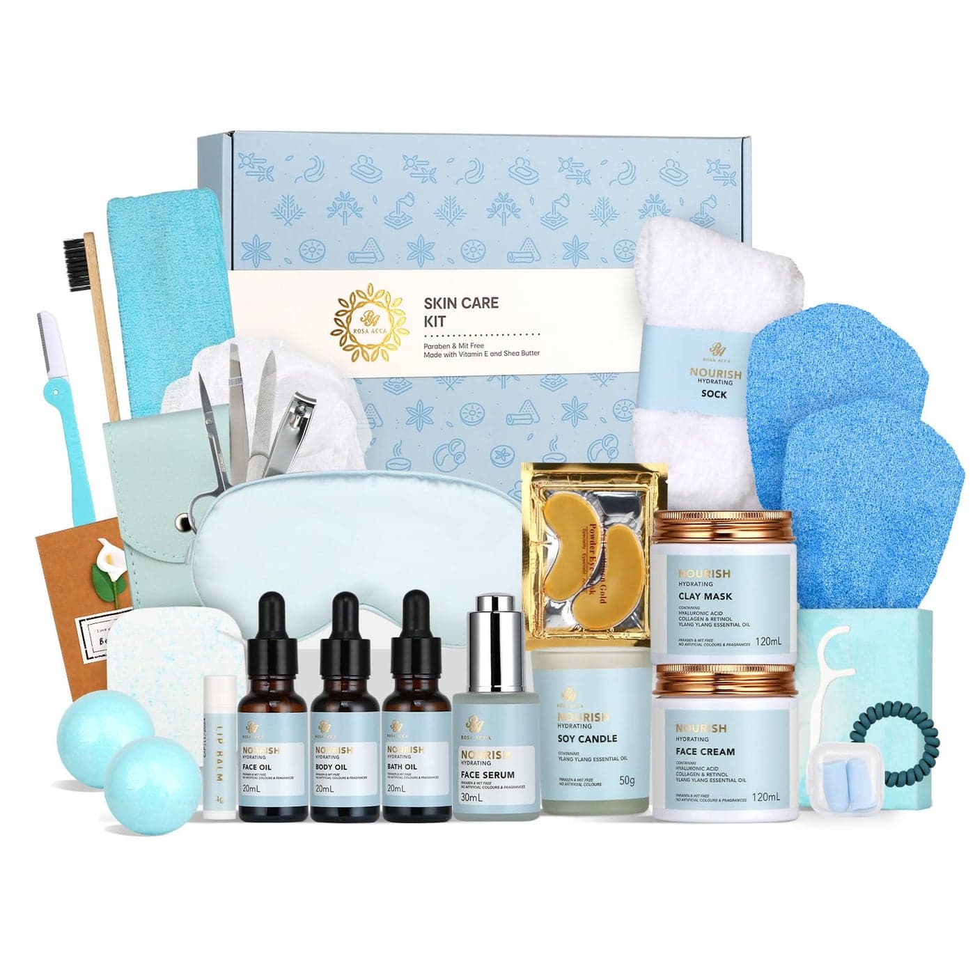 Fathers Day Gift Spa Gift Set 28pcs Ylang Ylang Facial Skin Care Set includes Face Cream Bath Oil Shower Accessories Clay Mask Body Facial Kit for Women Men Birthday Christmas Dad Mom
