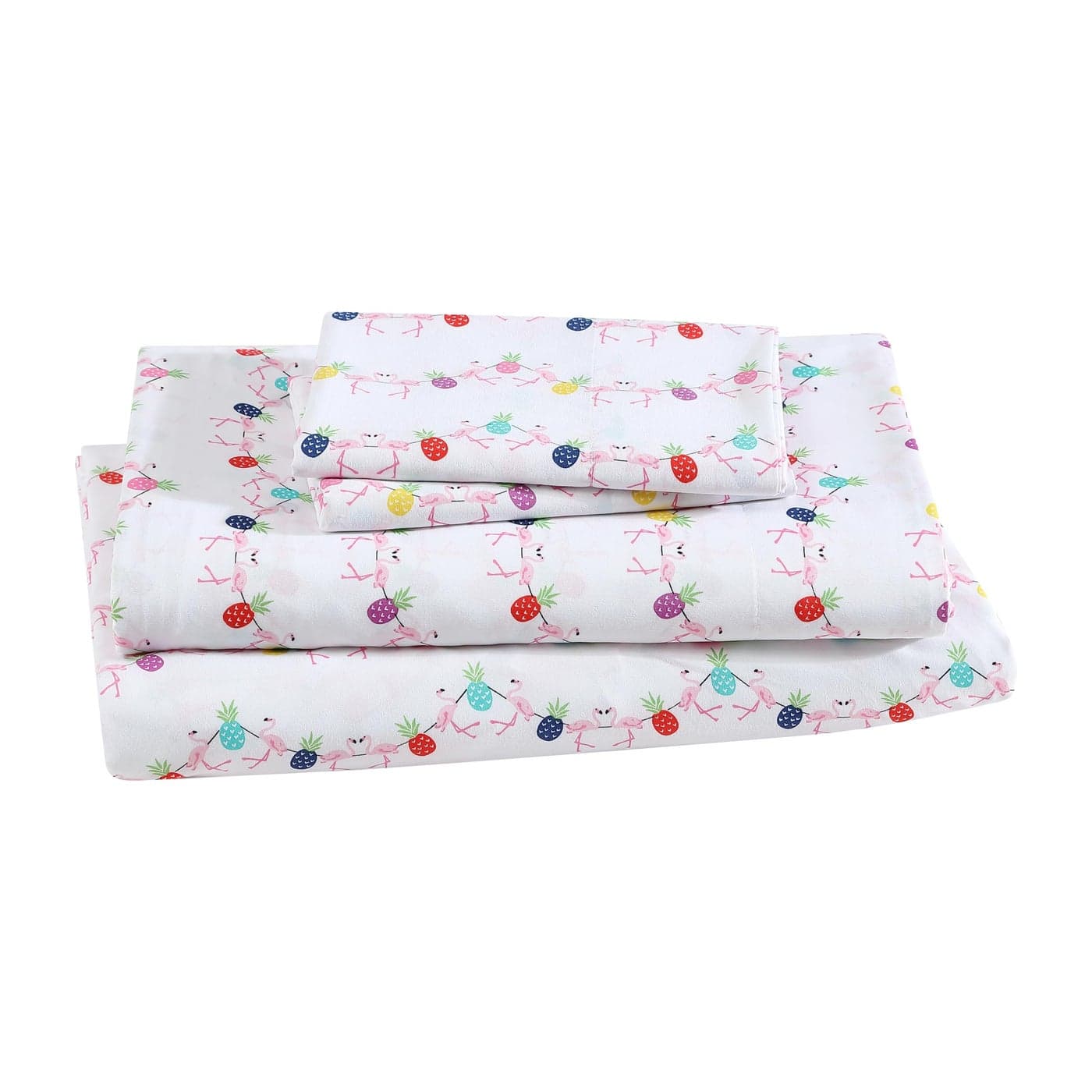 Beatrice Home Fashions Printed Microfiber Sheet Set Soft Comfortable Easy Care Includes 1 Fitted Sheet with 12 Deep Pockets 1 Flat Sheet Pillowcase King Flamingo Pineapple