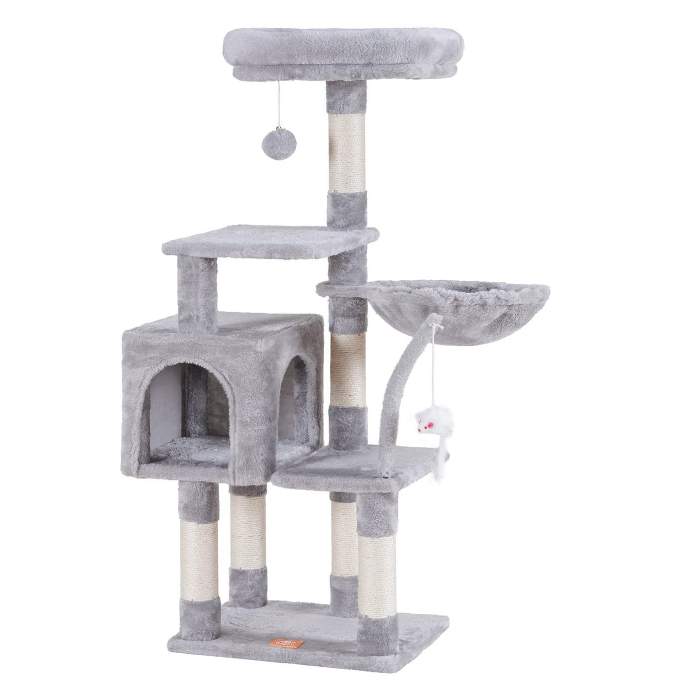 Heybly Cat Tree with Toy Cat Tower Condo for Indoor Cats Cat House with Padded Plush Perch Cozy Hammock and Sisal Scratching Posts Light Gray HCT004SW