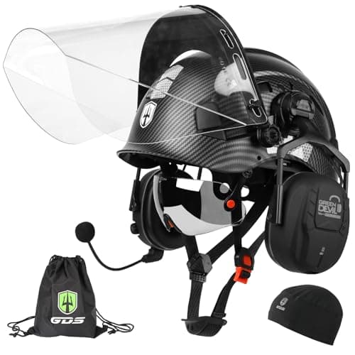 GREEN DEVIL Forestry Chainsaw Safety Helmet with Bluetooth Ear Muffs Arborist Helmet Hard Hat with Builtin Visor Face Shield 5 in 1 System Logging Garden Work Hardhats for Men Women
