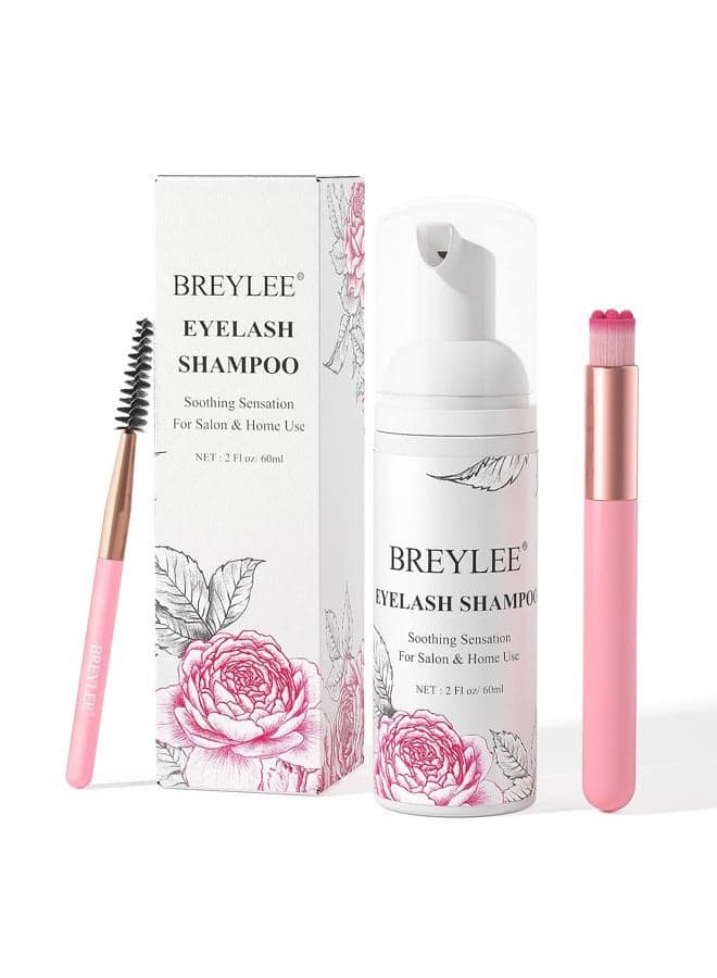 Eyelash Cleanser, Shampoo Foam & Brushes Eyelid Cleanser for Makeup Remover Paraben & Sulfate Free for Salon and Home Use(60ml, 2 fl oz)