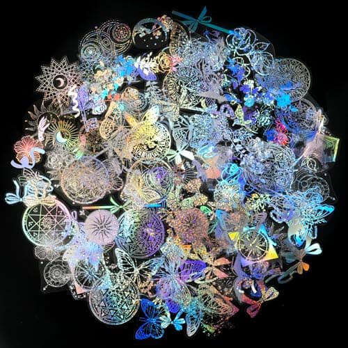 Aromoty Flower Gold foil Holographic Stickers Set 180 PCS with 4 Themes Resin Transparent Waterproof Fantasy Vintage Planner Stickers for Scrapbook Junk Bullet Journals LaptopWater Bottles Decor