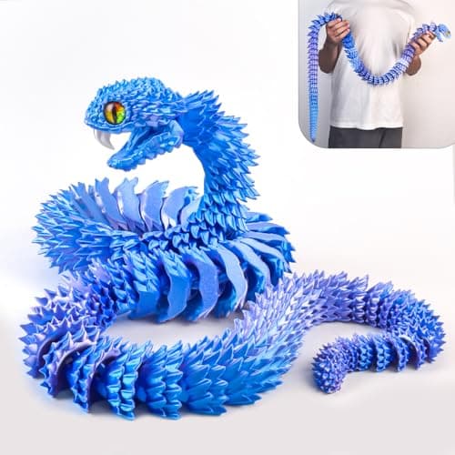 WUQIREN 488inch Super Large 3D Printed SnakeMovable TeethBigger Fidget Crystal Snake Toys3D Printed Stuff Animals ToysArticulated Snake for Home Office Desk Wall Decor BluePurple