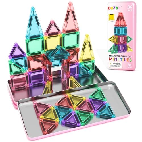 ORZbb Mini Magnetic Tiles Toddler Travel Essentials Set with Case Magnetic Blocks Building Montessori Educational Learning Sensory Preschool Toys for 3 Year Old Boys Girls Birthday Gifts