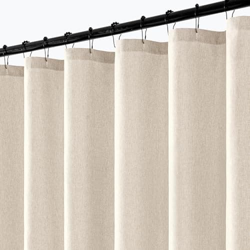 ANRODUO Extra Long Shower Curtain, 108 Inch Long Heavy Duty Boho Farmhouse Fabric Shower Curtain Set with 12 Metal Hooks, Waterproof Decor Machine Washable for Bathroom Bathtub, 72 x 108, Cream