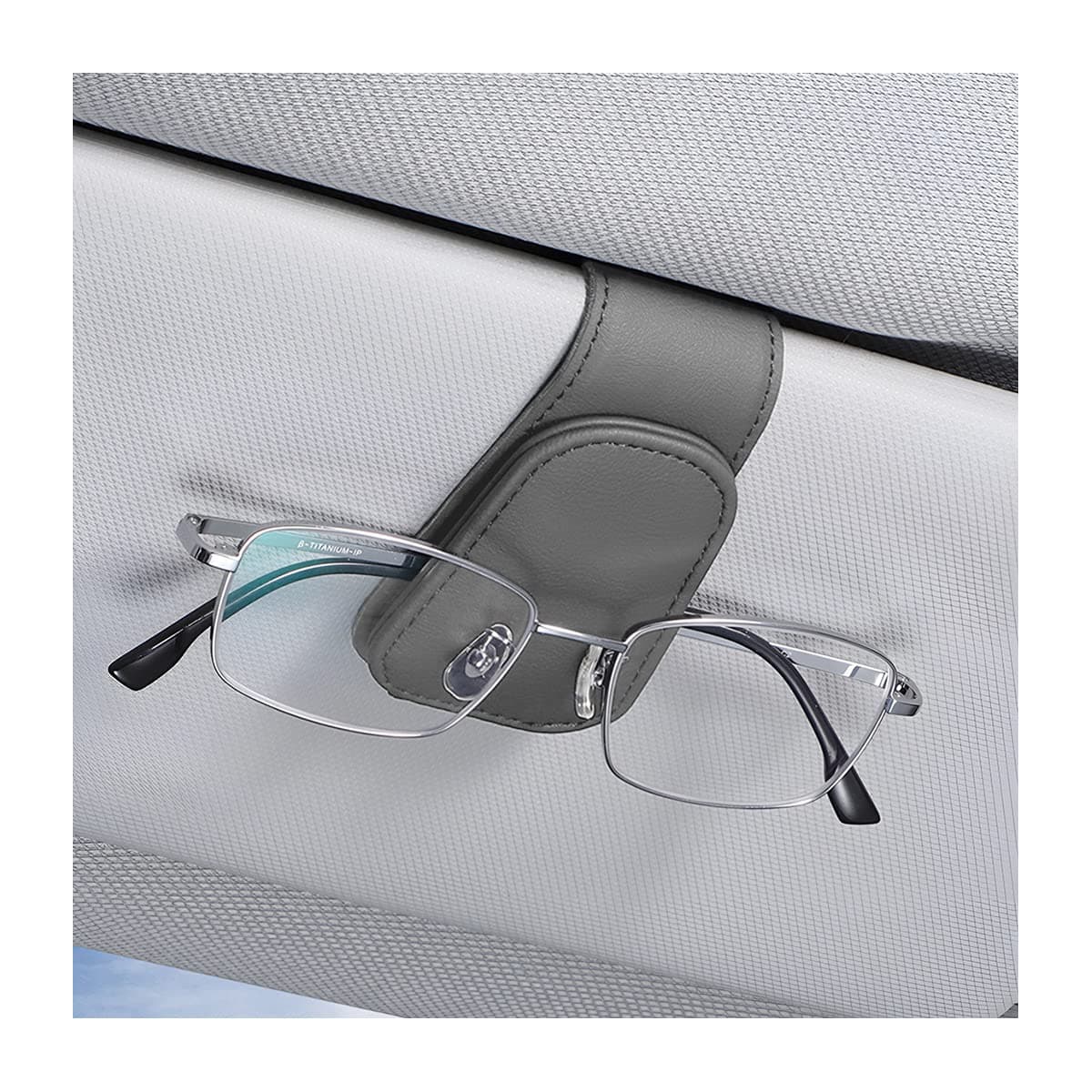 AICEL Sunglasses Holders for Car Sun Visor Leather Eyeglasses Hanger Mounter Magnetic Glasses Holder and Ticket Card Clip Auto Interior Accessories Universal for SUV Pickup Truck