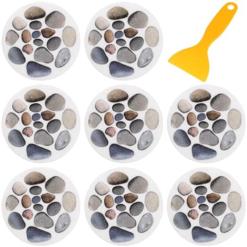 DOITOOL 8Pcs Non-Slip Bathtub Stickers, Cobblestone Bathtub Stickers, Shower Floor Decals, Anti Slip Tub Treads with Scraper, Colorful Pebble Bath Grips for Adults Kids
