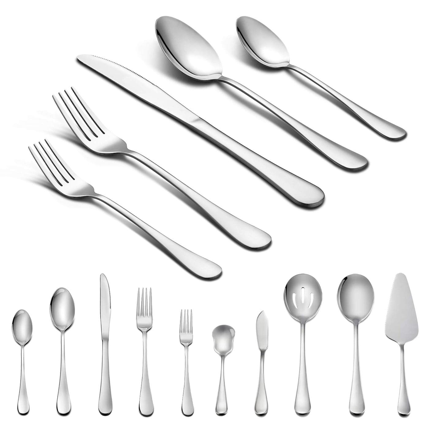 LIANYU 45Piece Silverware Set with Serving Pieces Stainless Steel Cutlery Flatware Set Service for 8 Mirror Finish Dishwasher Safe