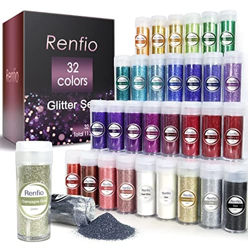 Renfio 32 Colors Glitter Set 1693oz 480g Ultra Fine Glitter Powder PET 1128 0008 02mm Resin Suppies Assorted Craft Glitter for Fake Nails Resin Art Tumblers Slime Hair Bomb