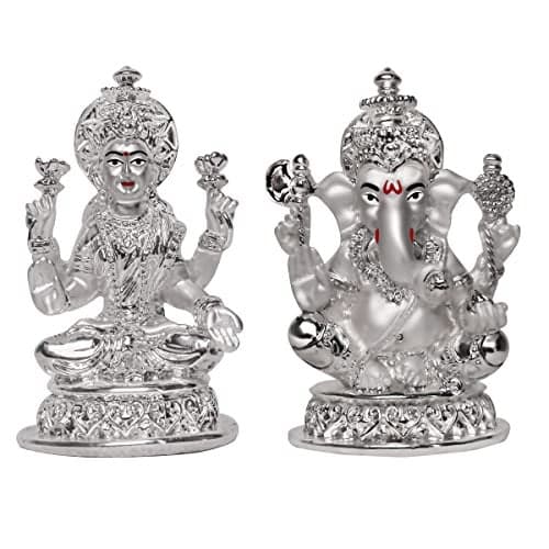 DIVINITI Laxmi & Ganesha Idol for Diwali Home Decor|999 Silver Plated Sculpture of Laxmi Ganpati Figurine|Idols for Home, Office Table Decoration|Religious Idol for Puja, Gift (5.7 CM X 7 CM)