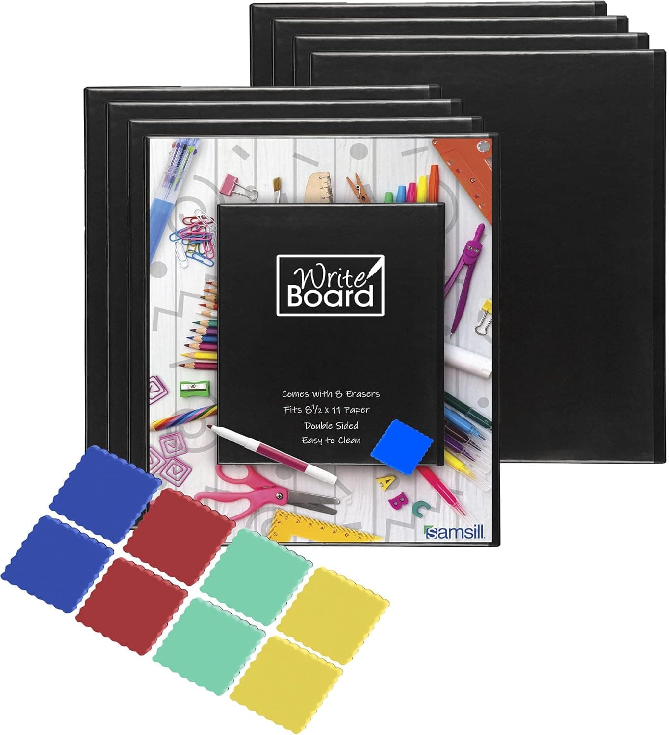 Samsill Multi Purpose Dry Erase Pocket Boards Dry Erase Pockets Document Holders for 85 x 11 Paper Pack Includes 8 Dry Erasers and 8 Write On Boards for Classroom Organization