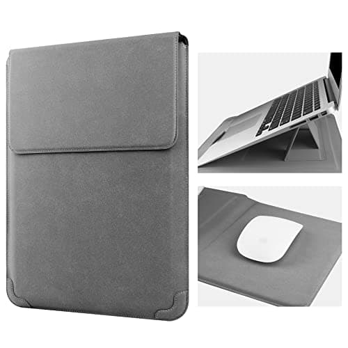 HoYiXi 14 Inch Laptop Sleeve Case Leather Bag with Stand Compatible with Mac Book Pro 14 2021/ASUS Vivobook 14/HP Pavilion X360/IdeaPad 14/Dell HP ASUS Acer Huawei Matebook 14'' PC, Gray