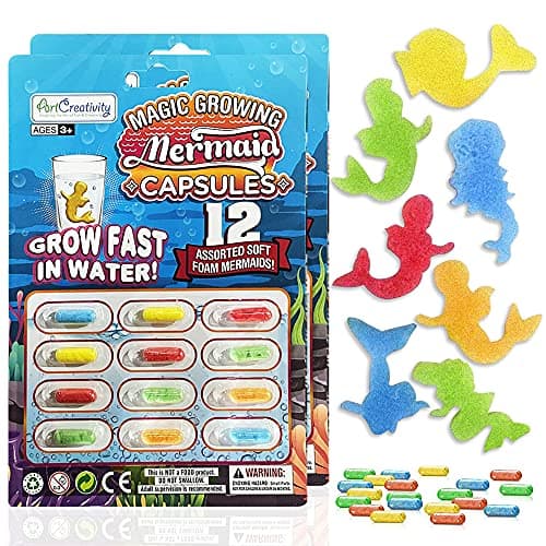 ArtCreativity Magic Growing Mermaid Capsules Grow in Water 2 Packs 24 Expanding Mermaid Capsules Cute Color Variety Kids Birthday Party Favors Easter Basket Contest Prize or Gift Idea