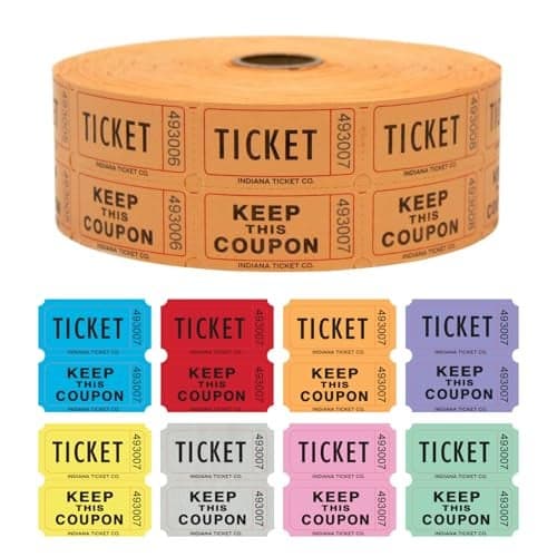 INDIANA TICKET CO. 1,000 Orange Raffle Tickets Double Roll, Premium Quality 50/50 Raffle Tickets, Event Supplies
