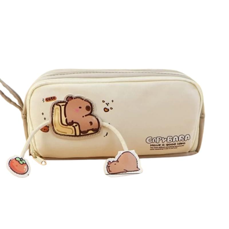 Parshya Oxford Cloth Large Capacity Cartoon Pencil Case Double Layer Cute Aesthetic Pencil Case For Girls Multifunctional Stationery Organizer For School Office (White)