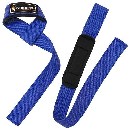 Meister Neoprene-Padded No-Slip Weight Lifting Straps for Grip (Pair) - Blue