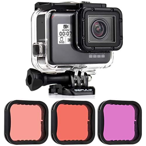 GEPULY Waterproof Housing Case with Dive Filter for GoPro Hero 7 6 5 Black, Hero (2018) Camera - 45 Meters Underwater Photography - with Red, Light Red and Magenta Filters