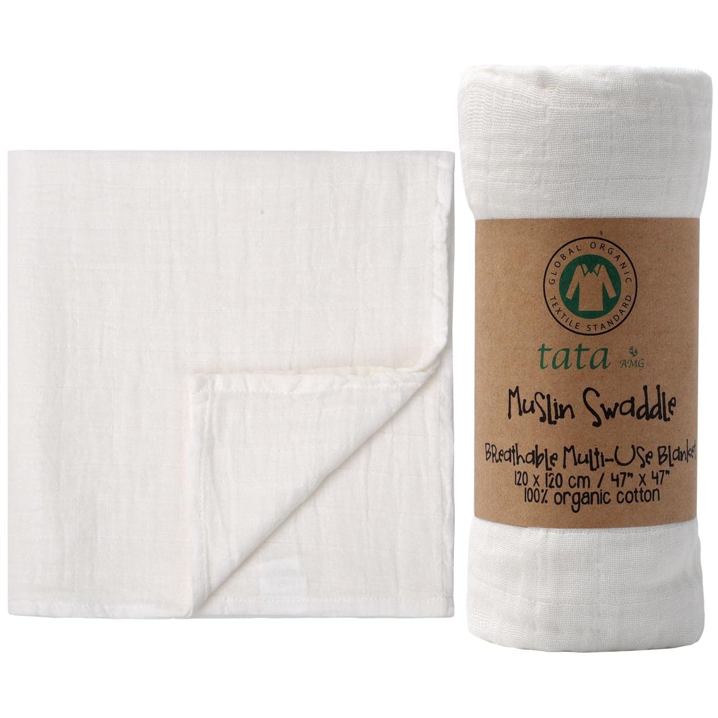 TATA AMG ® Muslin Baby Blankets | Swaddle for Newborns | 100% Organic Cotton Gauze Receiving Blanket Soft, Silky & Breathable for Girls & Neutral Gender | Baby Essentials | 47 x 47 inches