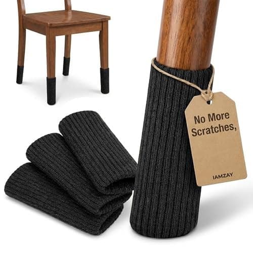 IAMZAY® 48/80 Pcs Black Premium Chair Leg Socks Protectors for Hardwood Floors - Not Falling Off - Easy to Put On - Fits Round and Square Legs - High Elastic Bar Stool Leg Covers - Furniture Pads