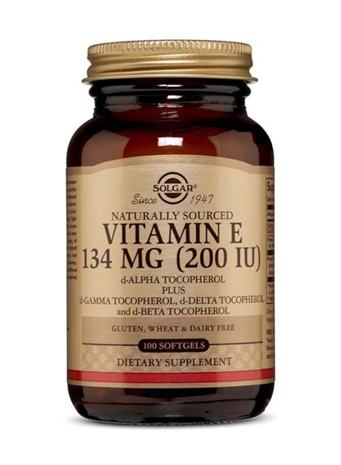 Vitamin E 134 Mg Infused With D-Alpha Tocopherol, And Mixed Tocopherols Including D-Gamma, D-Delta & D-Beta Tocopherols Dietary Supplement Gluten, Wheat And Diary Free 100 Soft Gels