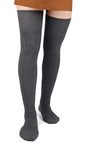 Women Thigh High Socks Extra Long Cotton Knit Warm Thick Tall Long Boot Stockings Leg Warmers (1 Dark Grey, One Size)