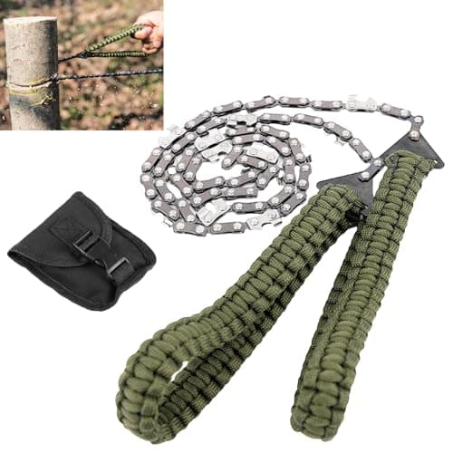 Pocket Chainsaw with Paracord Handle 24inch 11teeth Rope Saw Hand Saw Emergency Outdoor Survival Gear Folding Chain Wire Fast Wood & Tree Cutting Best for Camping Backpacking Hiking Hunting