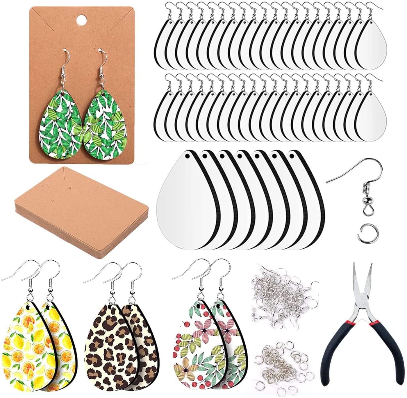 Phinicco 136 Pcs Sublimation Earring Blanks Kit 30 Earrings With Hooks Pliers for Jewelry Making DIY Craft