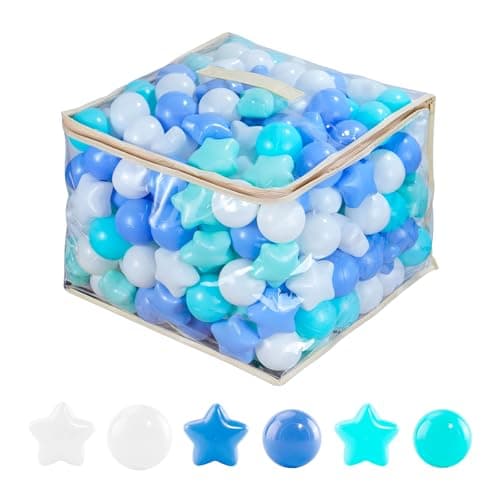 MoonxHome 100pcs Star Ball Pit Balls for Toddlers BPA Free Crush Proof Plastic Toy Balls for Ball Pit Childrens Pool Water Toys Play Tent White Blue Green