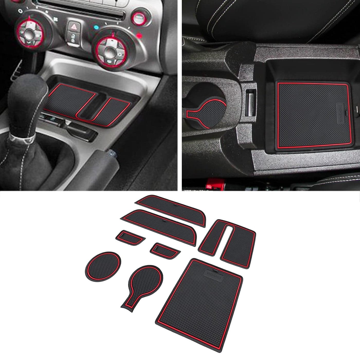 SENSHINE for Chevy Camaro Accessories 20102015 Interior Cup Holder Inserts Center Console Liner Mats Door Pocket Liners NonSlip Anti Dust Premium Custom 8pc Set Red Trim