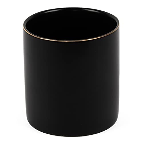 HANKOR Ceramic Pencil Holder for Desk - Cute Gold Trim Pen Aesthetic Makeup Brush Cup Holder Organizer for Desktop Storage Stationery Office Home Supplies, Black