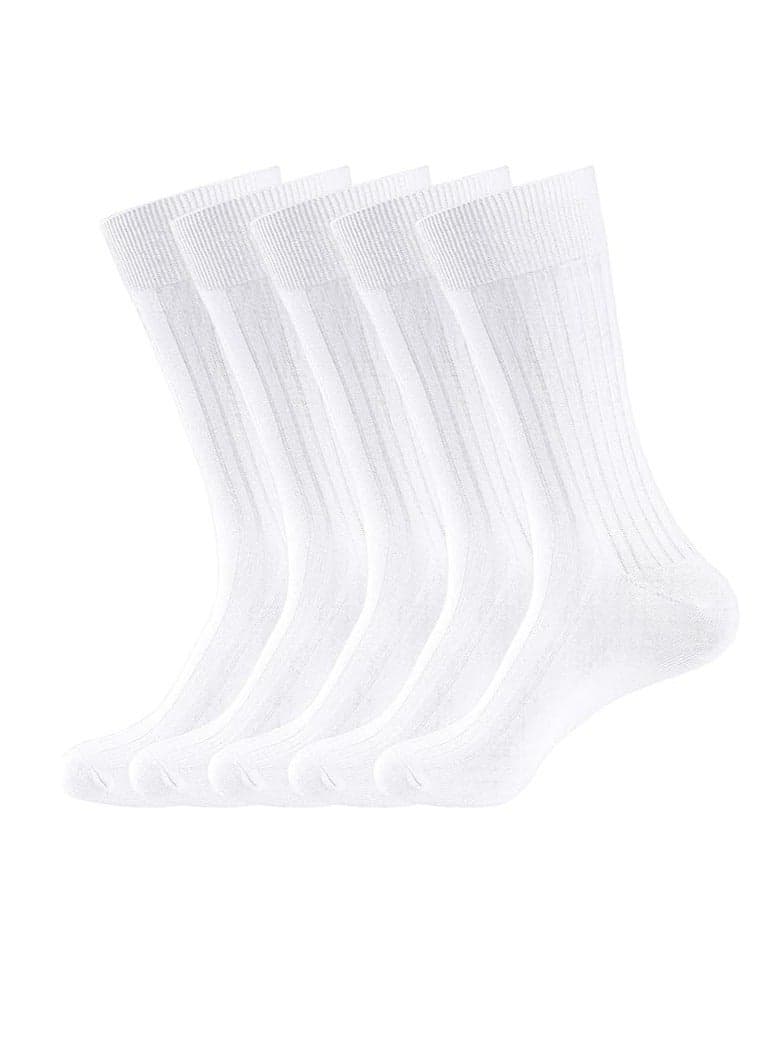 Men's Crew Socks 5 Pairs Mens Cotton Calf Business Formal Socks Soft Breathable Athletic Socks Long Sport Socks (White)