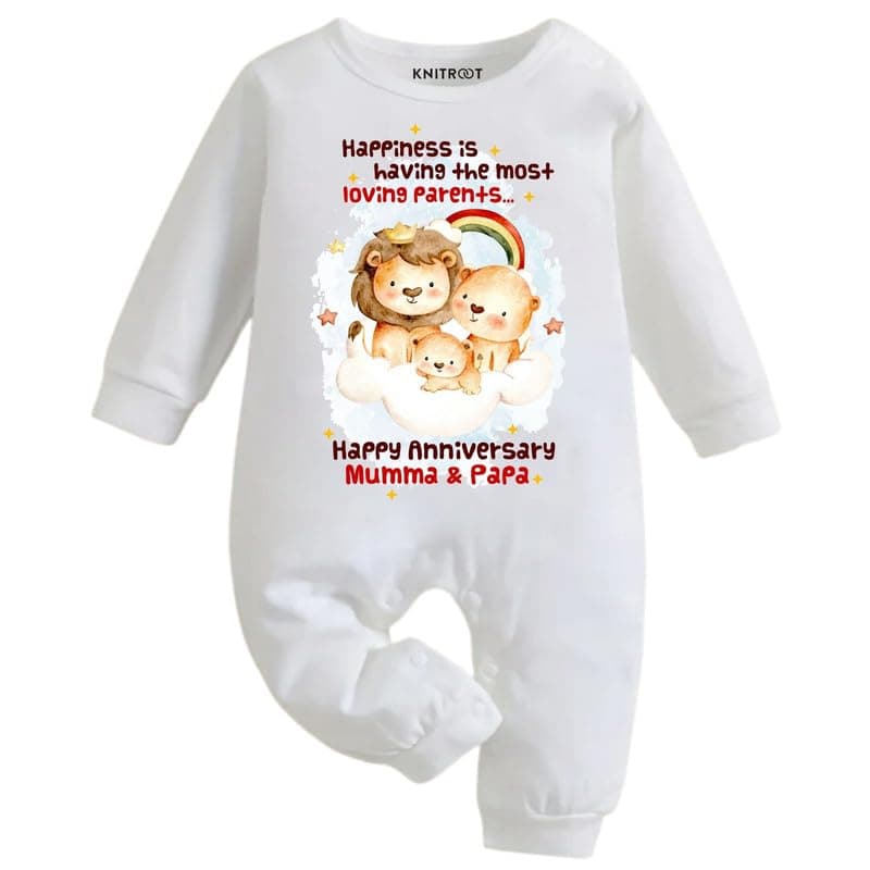 KNITROOT Anniversary Theme, Happy Anniversary Mumma & Papa Text Printed, Full Sleeves, Shoulder-Snap-Buttons, Cotton Jumpsuit, Rompers for New Born Baby, 3-6 Months, White, Infant Clothes