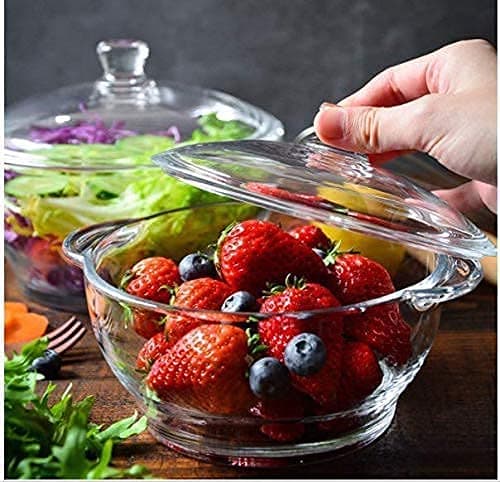 ARUZEN Glass Casserole Round 1 LTR Capacity Serving Bowl with Glass Lid Oven and Microwave Safe Bowl Ideal for Serving Food Items Transparent Pack of 3