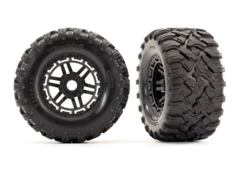 Traxxas 8972 Maxx Black All Terrain Tires and Wheels for Remote Control Cars, 17mm Splined TSM Rated