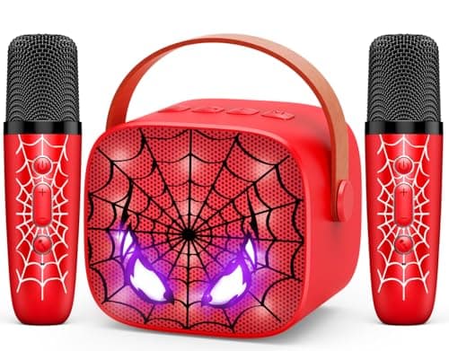 Mini Karaoke Machine Toys Gifts Kids Toys Easter Birthday Gifts for 4 5 6 7 8 9 Years Old Girl Boy Basket Stuffers LED Portable Bluetooth Speaker with 2 Wireless Microphone Girl Gift Age 312