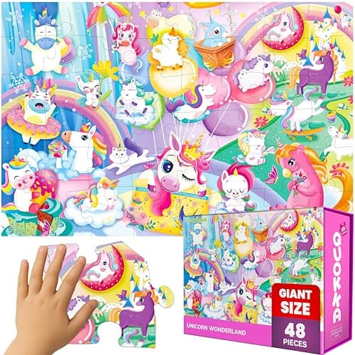 QUOKKA Giant Floor Puzzles for Kids Ages 46 2x3 Feet ExtraThick 48 Pieces Toddler Puzzle Ages 35 Unicorn Educational Activity for Boys Girls Premium Box with Sturdy Handle Magnetic Closure