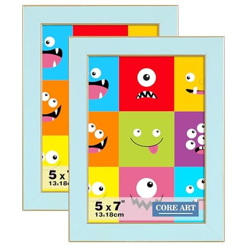 CORE ART 5x7 Picture Frames Soft Blue, 5 by 7 Colorful Photo Frame with HD Plexiglass, Wall or Tabletop Display, Set of 2