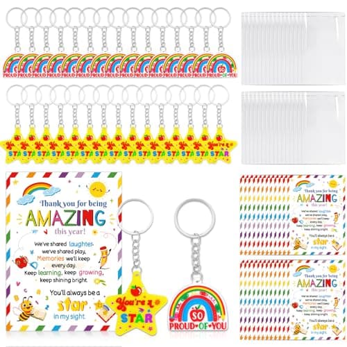 HOWAF 30 Pack Gifts for Students from Teachers, End of the Term Card and You're a Star Keyring Rainbow Keychain Class Gift for School Children, End of Year School Leavers Gifts for Kids