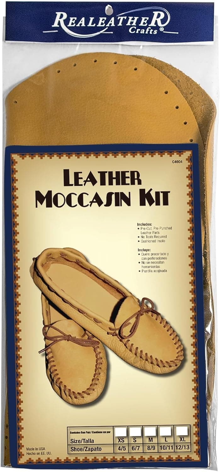 Realeather C460403 Adult Moccasin Leathercraft Kit Size 89 Golden Tan 1Pair
