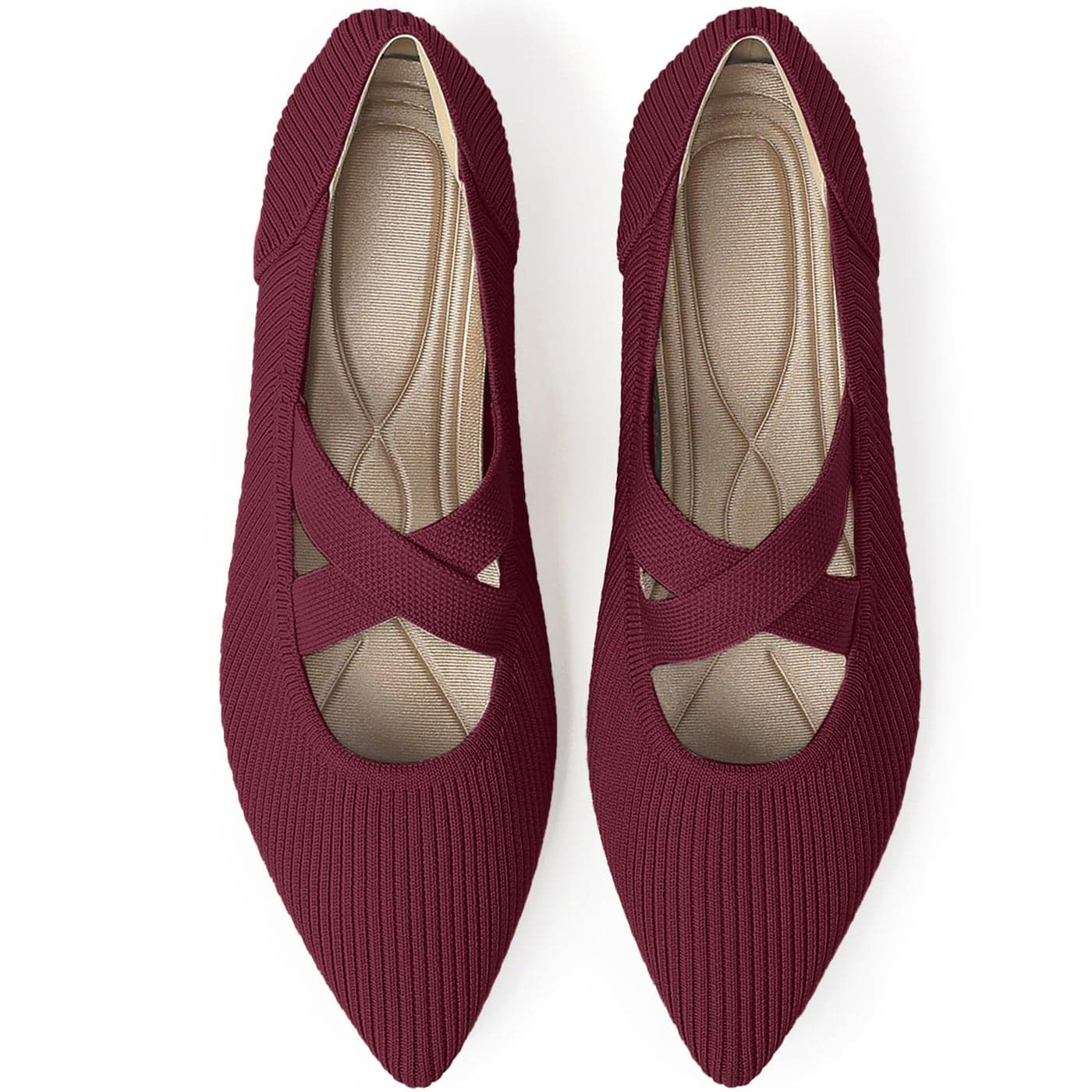 Womens Flats Shoes Pointed Toe Knit Washable Comfortable Dressy Mary Jane Ballet Flat with Strap Red US7