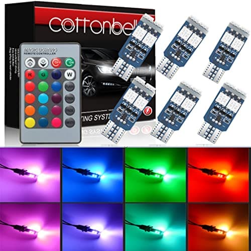 Cottonbell 194 W5W 168 RGB T10 LED Light Bulb with Remote Control Atmosphere Lights for Car Interior/Map/Dome/Door/License Plate Light Courtesy Lights 6 pack