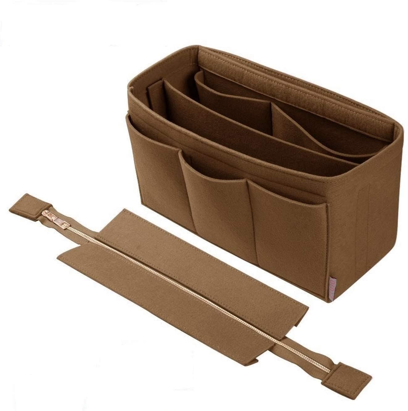 GREENSHEEP Women Felt Purse Organizer with Detachable Zipper Cover Storage Bag for Handbag, Tote Bag, Glasses, Keys- X-Large, Beige