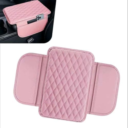 Opuweiy 1 PC Center Console Arm Rest Cover Soft Center Console Cover with Storage Bags Leather Armrest Protector Universal for Most Cars Trucks SUVs Pink