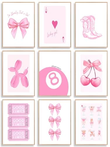 Uniro Coquette Room Decor Aesthetic Pink Bows Wall Art Posters for Girls Dorm Bedroom Decor Cute Coquette Posters Coquette Wall Decor Trendy Preppy Room Decor Aesthetic Girly Wall Art Prints 8 Ball Cherry Bow Room Decor for Apartment College Nursery Decor