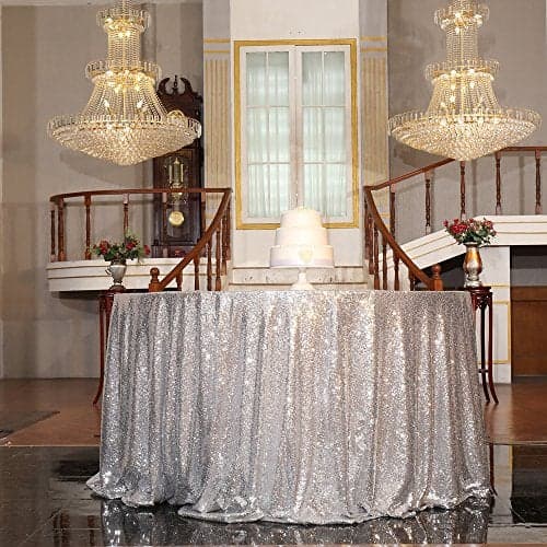 PartyDelight Sequin Tablecloth Round 90" Silver