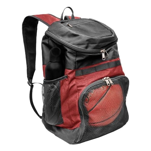 Xelfly Basketball Backpack with Ball Compartment – Sports Equipment Bag for Soccer Ball, Volleyball, Gym, Outdoor, Travel, Team – 2 Bottle Pockets, Includes Laundry or Shoe Bag – 25L (Red)