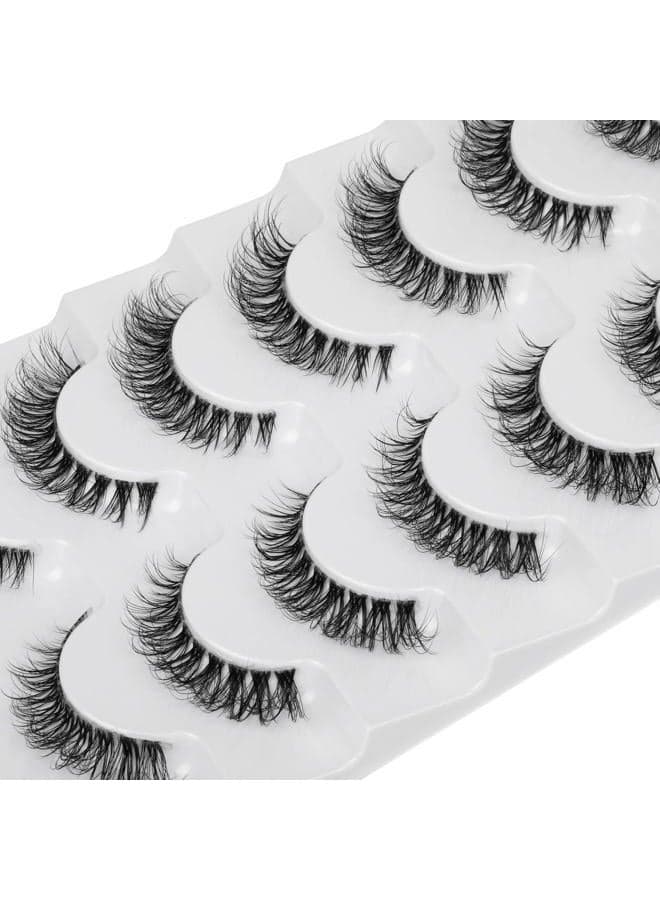 Demi-wispies Faux Mink Eyelashes with Clear Band Russian Strip Lashes Fluffy Natural Look Wispy Light 13MM Short False Eyelashes Invisible Small 3D Fake Lashs Pack 7 Pairs