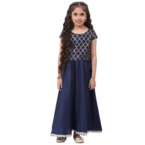 Biba Girls Polyester Straight Printed Readymade lehenga Set (KW4900EAW22NVY_Blue_4 5 Years)