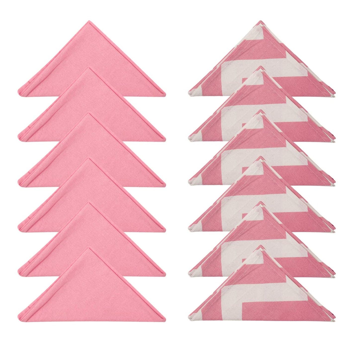 Dekor World Cotton Pink Chevron Printed and Solid Napkin Set (Pack of 12)